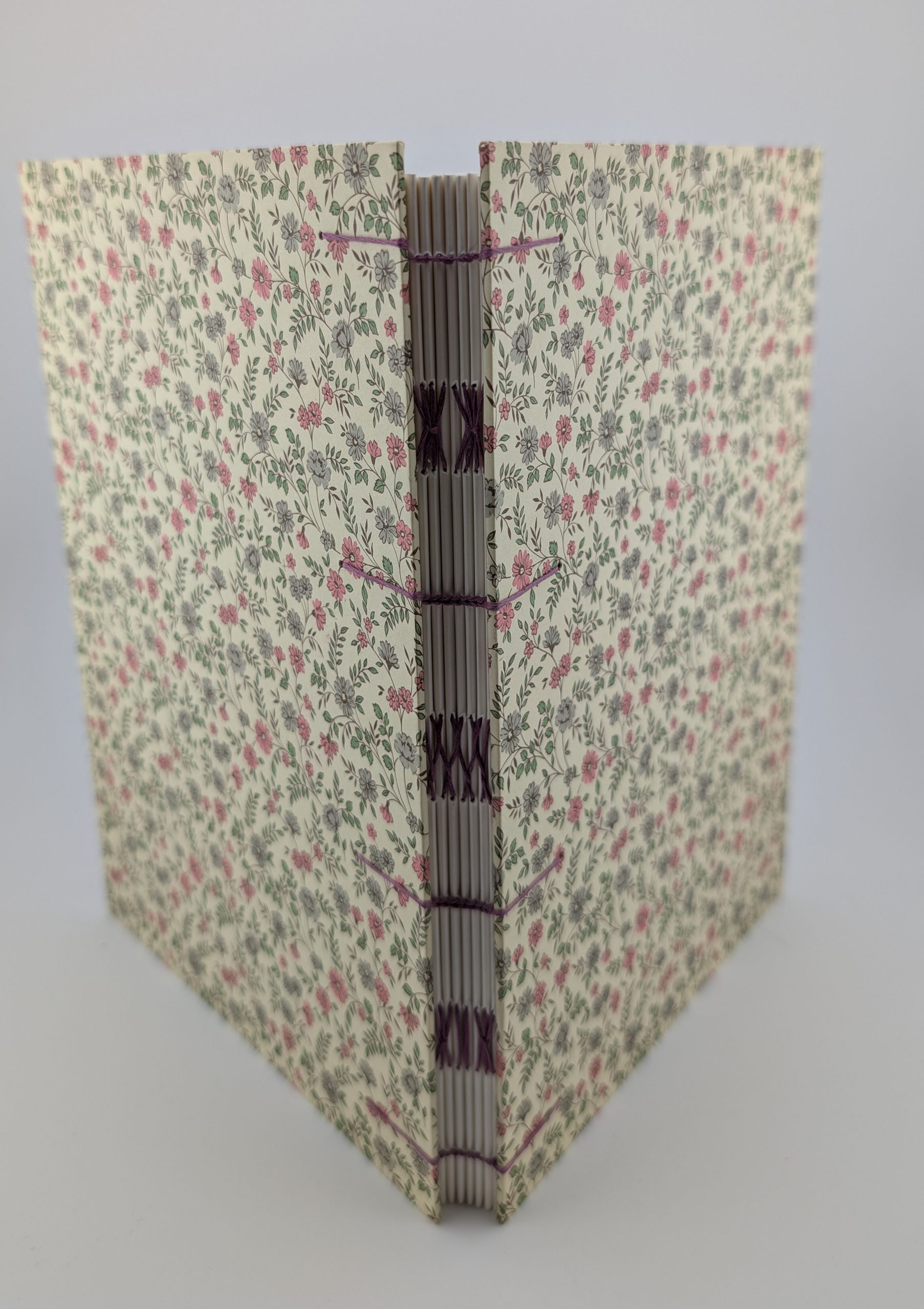 Large pink and grey flower Coptic journal